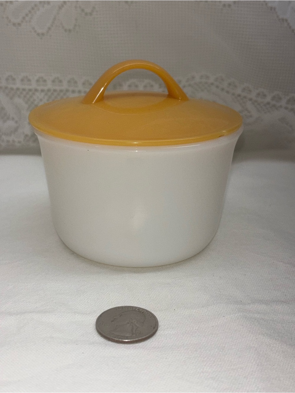 Compact White Ceramic Storage Jar with Yellow Lid